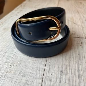 Elegant Navy Blue Leather Belt with Gold Buckle